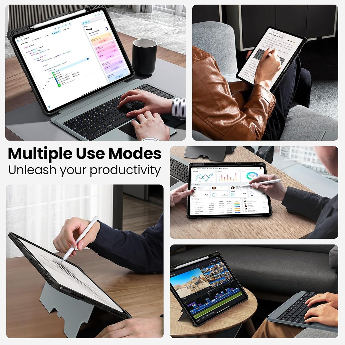 Nillkin iPad Pro 11(1st/2nd/3rd/4th Gen) & iPad Air 5th/4th Generation Case with Keyboard, Magic Trackpad, Rugged Case with Detachable Keyboard, 7 Backlight Colors, Portrait/Landscape Modes, Black