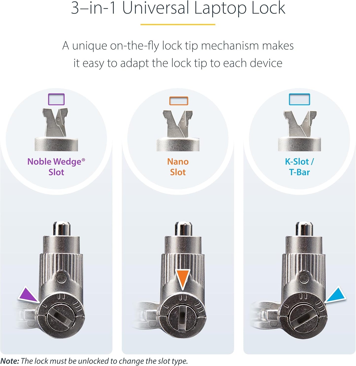 StarTech.com 25-Pack Universal Laptop Lock 6.6ft (2m), Master Keyed Security Cable, Compatible with Noble Wedge/Nano/K-Slot; TAA
