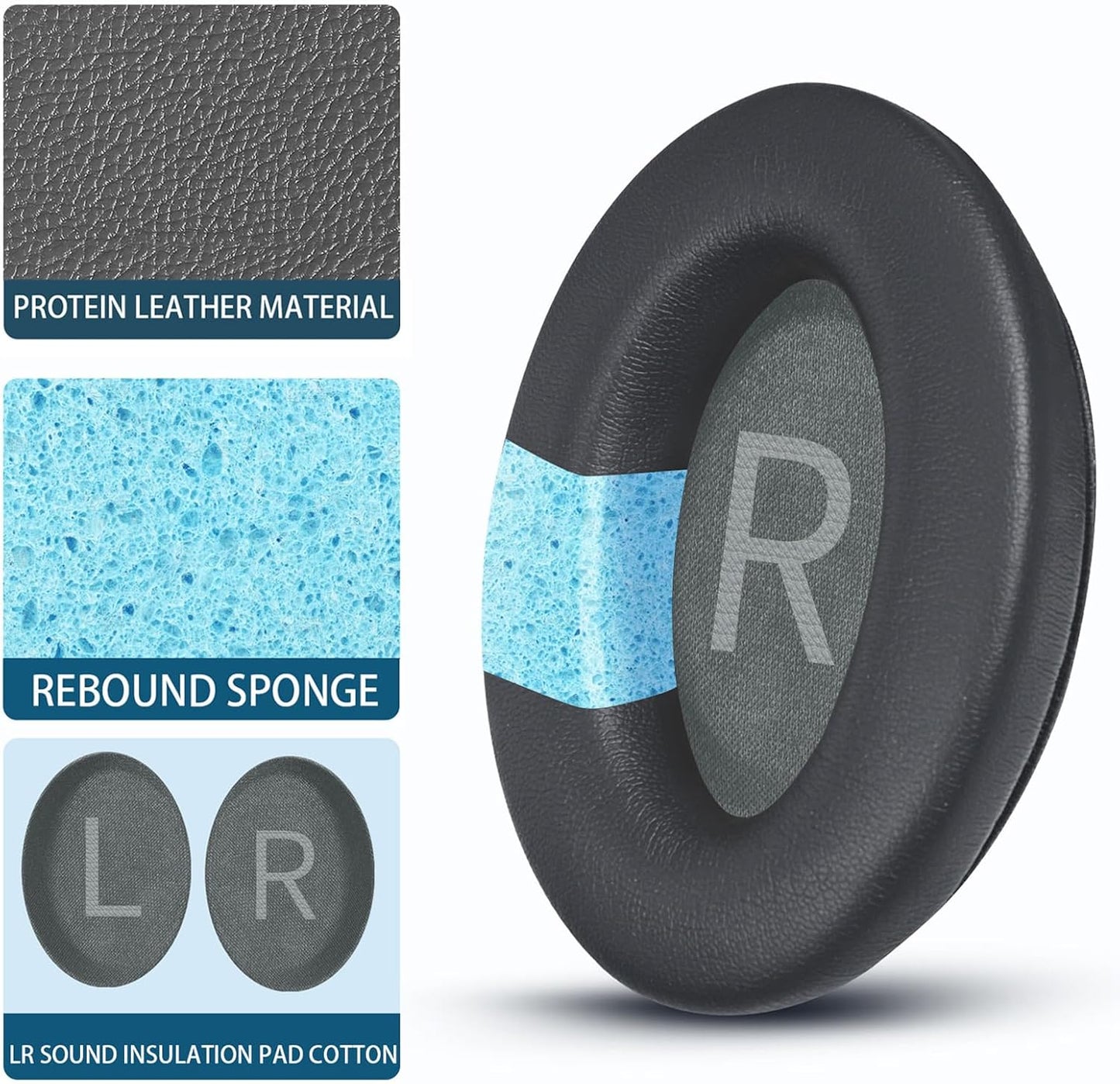 Headphones Replacement Ear Pads, Protein Leather earpad Cushions for Bose QuietComfort 45（QC45） Headphones, Softer Memory Foam - Gray