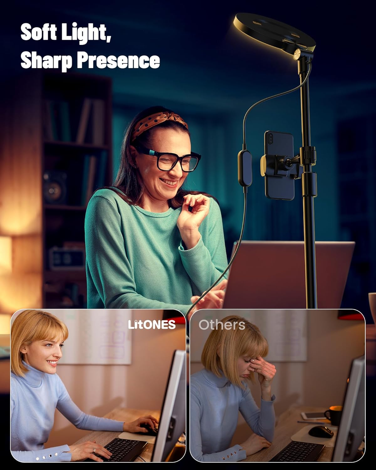 Desk Ring Light with Stand, Adjustable Desktop Light with Phone Holder for Video Calls, Zoom Lighting for Computer/Laptop/Conference/Webcam, Video Light for Recording, Podcast,Photography