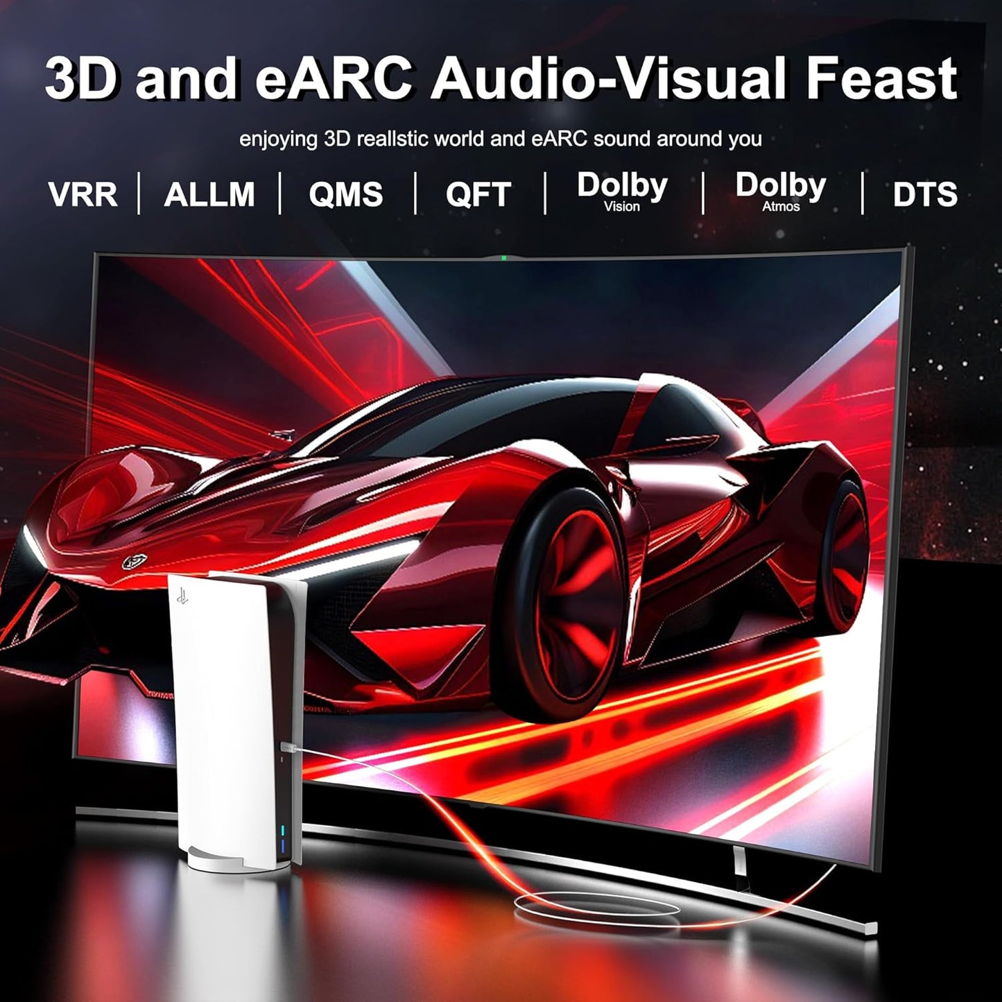 8K Fiber Optic HDMI Cable 30 FT, 8K@60Hz 4K@240Hz, Thin Extra Long HDMI Cable 48Gbps Ultra High Speed, Dynamic HDR, eARC, HDCP 2.2&2.3, 3D, Compatible for PS4/5/Xbox/TV/Laptop/Monitor