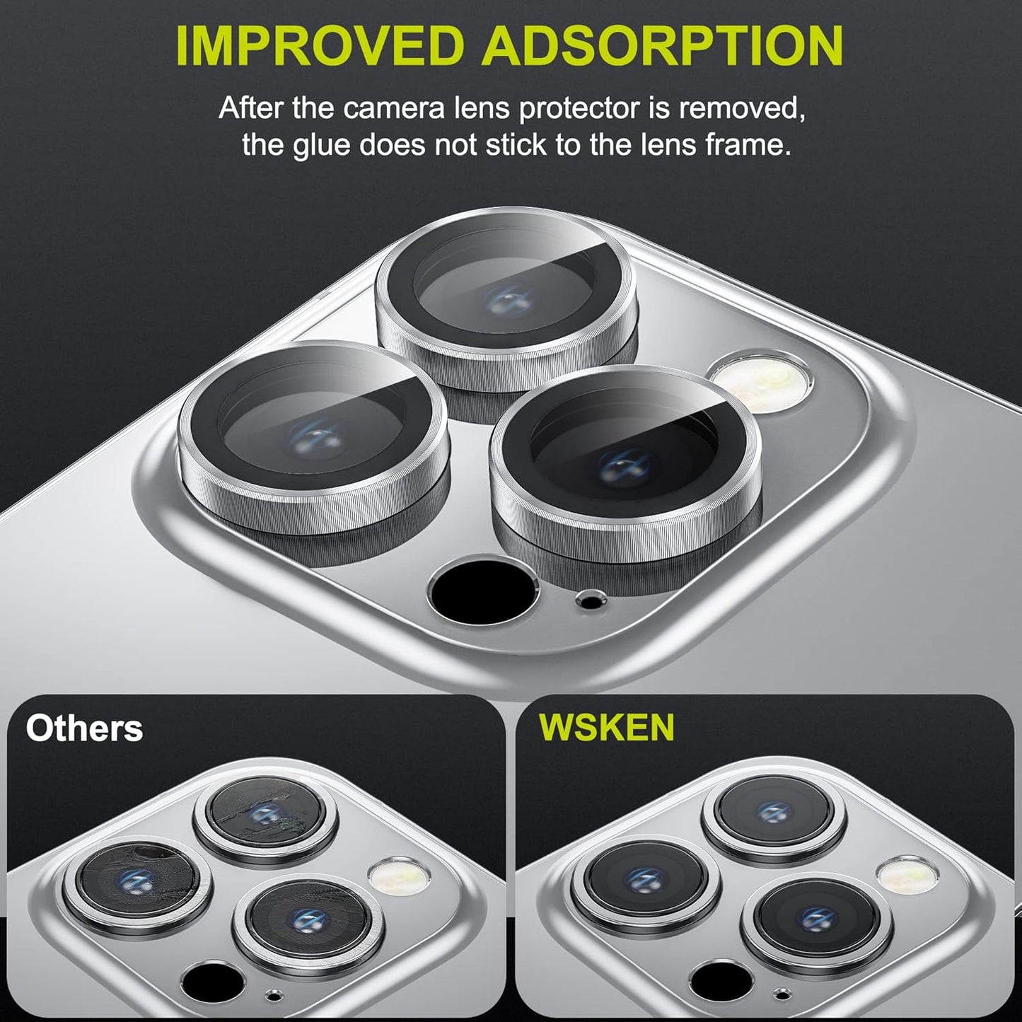 WSKEN for iPhone 14 Pro/iPhone 14 Pro Max Camera Lens Protector,[Night Shooting Mode] HD Tempered Metal Glass Camera Screen Protector Cover Film Accessories, Silver