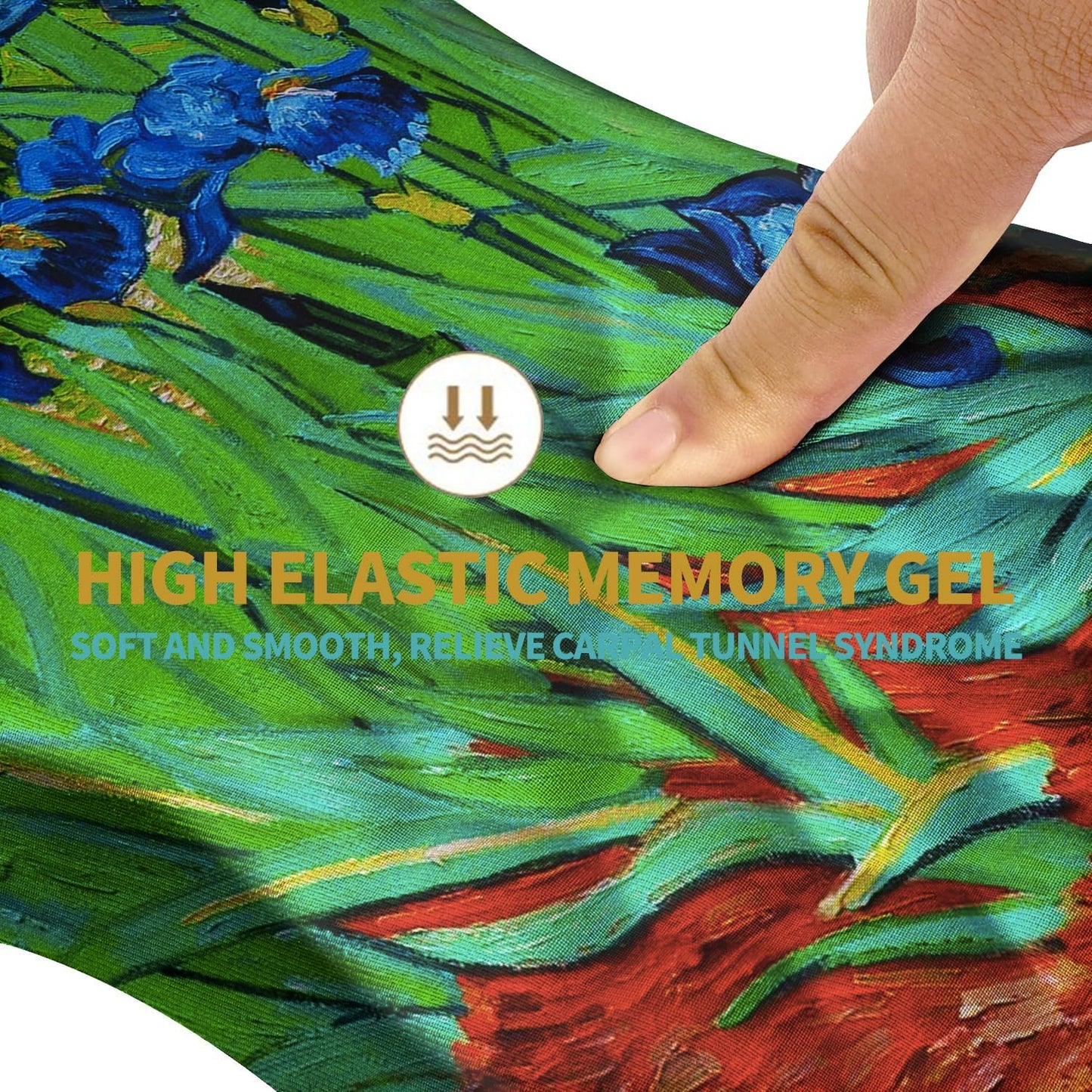 Hokafenle Ergonomic Mouse Pad Wrist Support with Massage Design, Wrist Rest Pain Relief Mousepad with Memory Foam&Non-Slip PU Base, Mouse Pads for Wireless Mouse & Desk(12x8 inch,Vangogh Iris Flower)