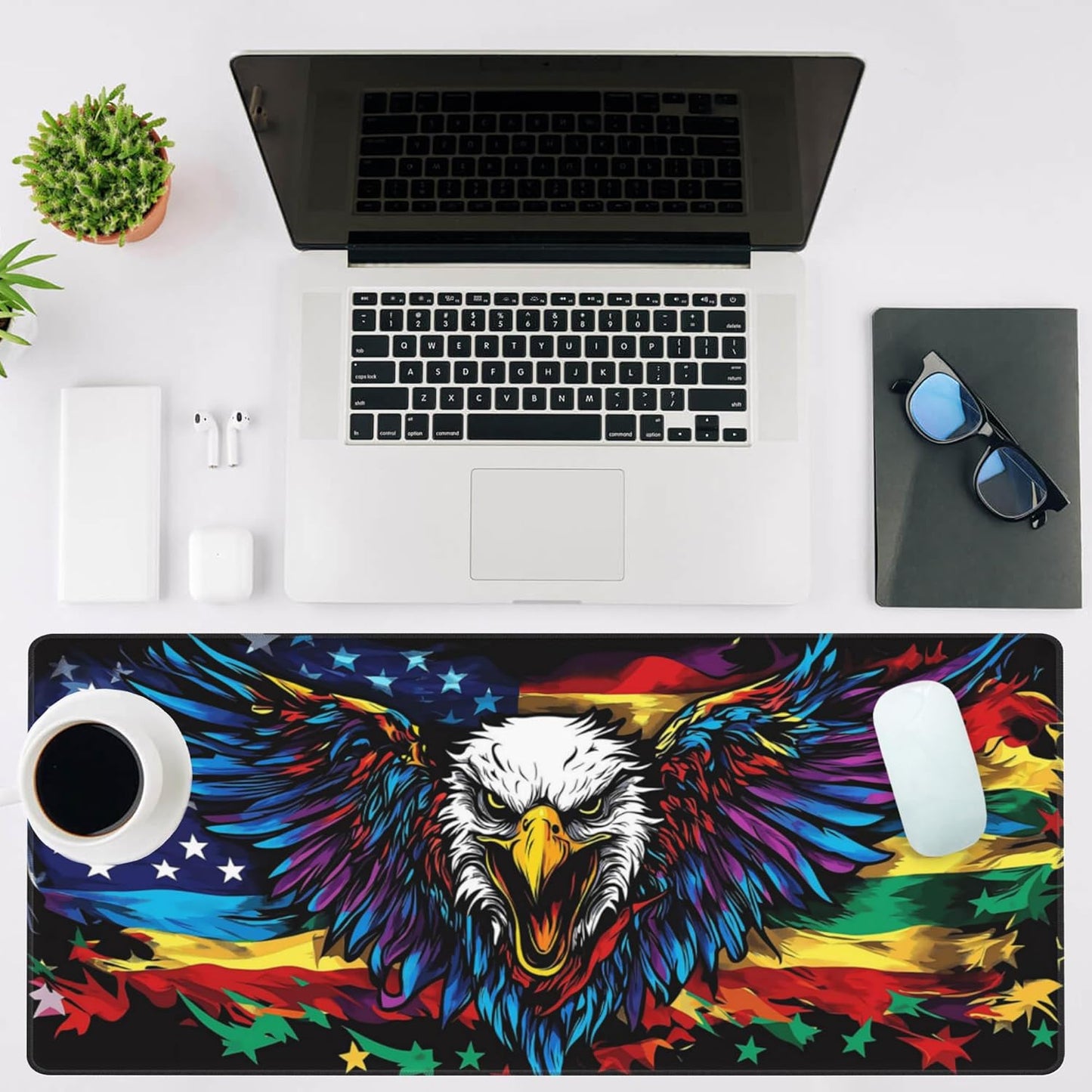 Mouse Pad Large Flag with an Eagle Non-Slip Gaming Desk Mat with Stitched Edge Laptop Keyboard Desk Pad for Work Home Gaming (35.4 x 15.7 Inches)
