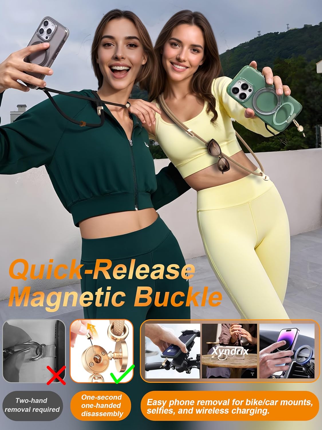 Phone Lanyard Crossbody【Upgraded Quick-Release Magnetic Buckle】 3 Tabs,360°rotatable,Adjustable Strap,Neck Anti fall