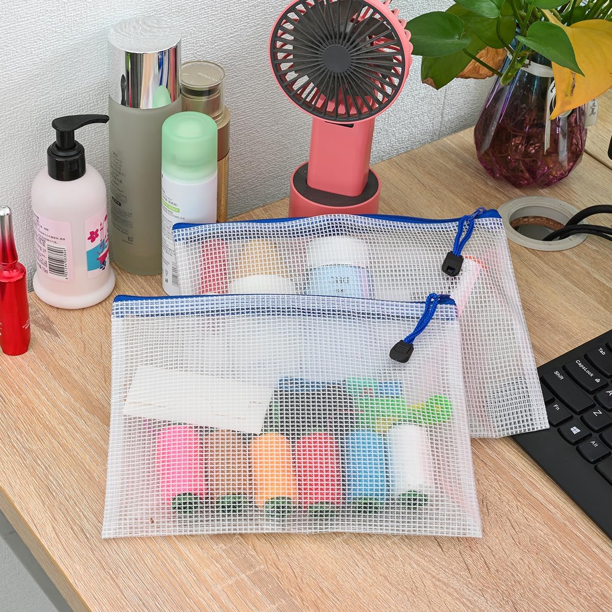 AUSTARK 10 Pcs Zipper File Bags, Waterproof Plastic Mesh Pouch for Office School, Board Game Storage Bags (A5 Size 9.2''x6.7'', White and Blue)