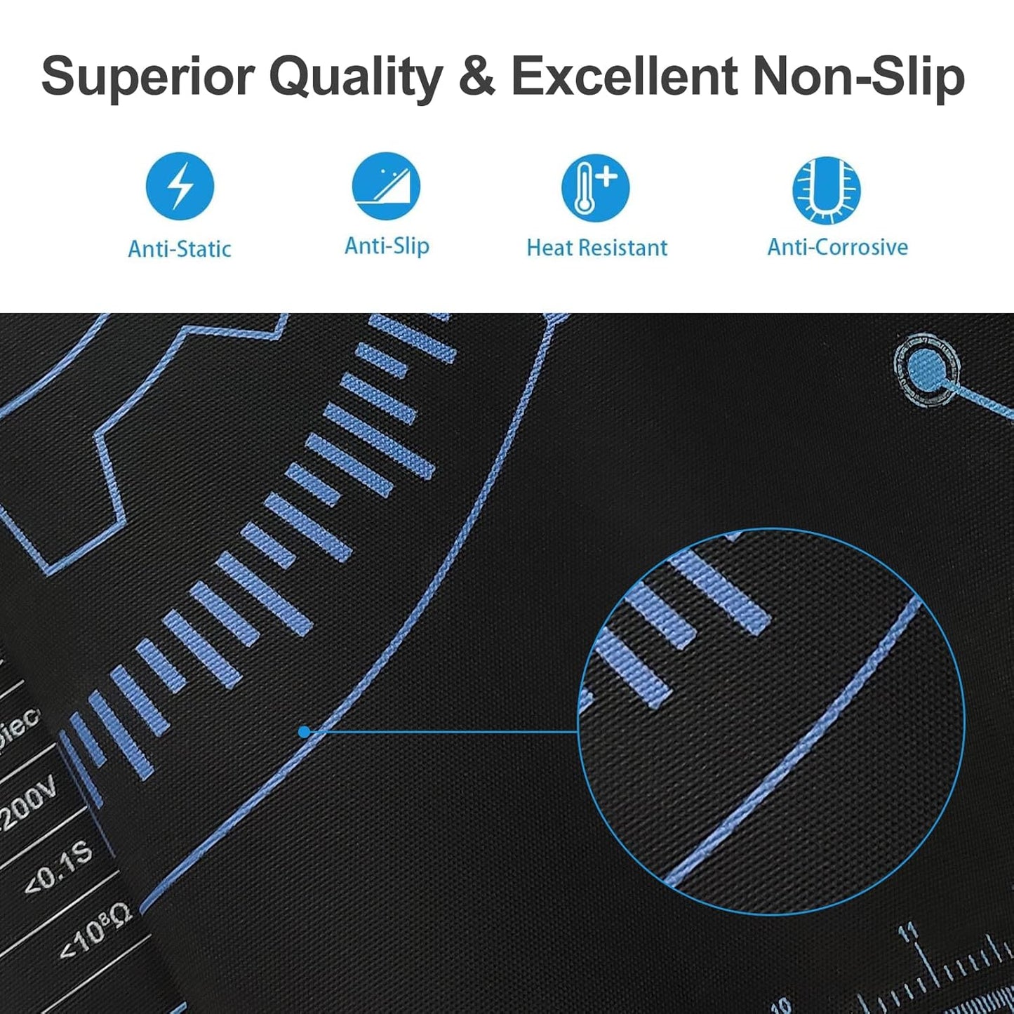 KooMall 36x24 Inch Anti Static Rubber Mat Kit for ESD Sensitive Electronic Device Repair, Soldering, PC Building, Assembly, Table Work, With Grounding Plug Cord, Antistatic Wrist Strap, Heat Resistant