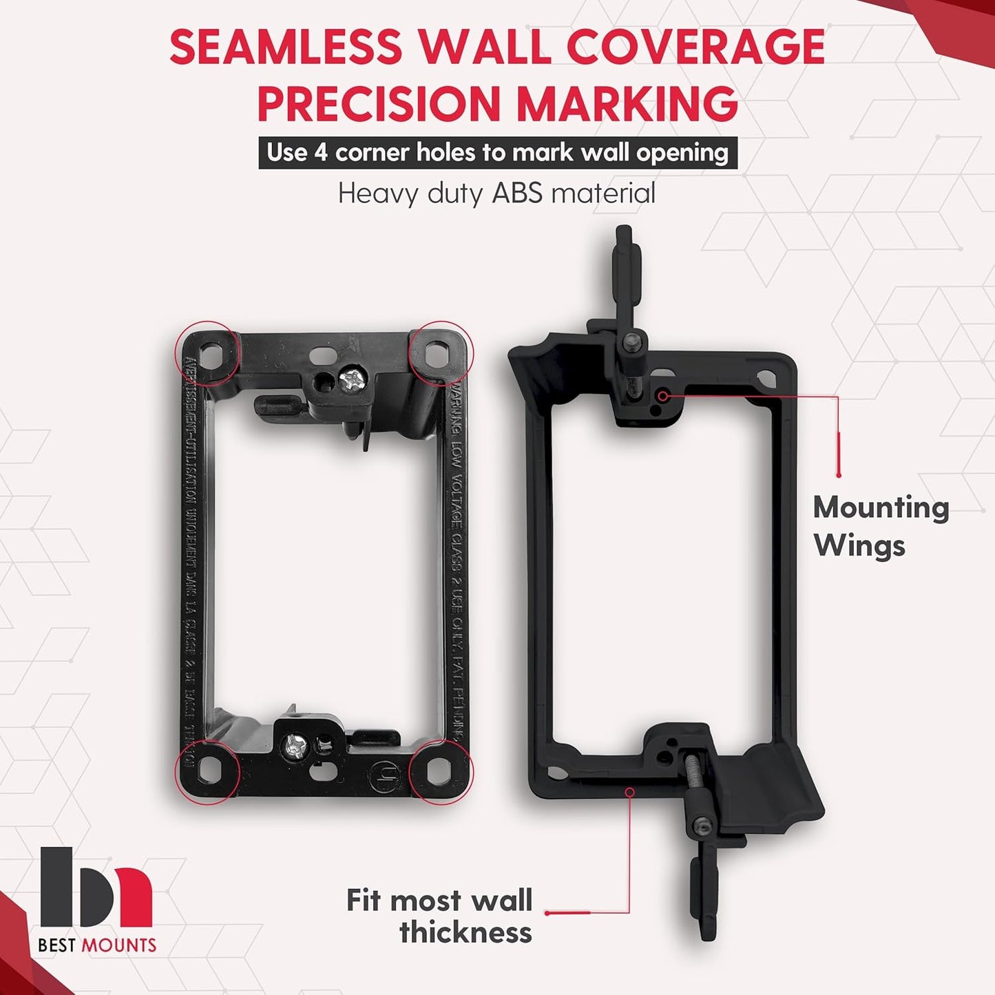 BestMounts - 1 Pack In Wall Cable Management 1-Gang Recessed Snap-ON Low Voltage Cable Plate with Mounting Bracket ETL Listed (White, Inner nose)
