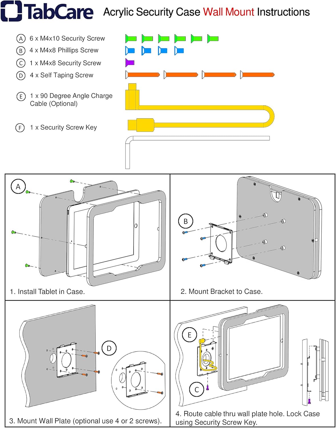 TABcare Anti-Theft Acrylic VESA Enclosure for Apple iPad 7/8/9 10.2" with Free Wall Mount Kit & 90-Degree Angle Charge Cable (iPad 7/8/9 10.2", White)