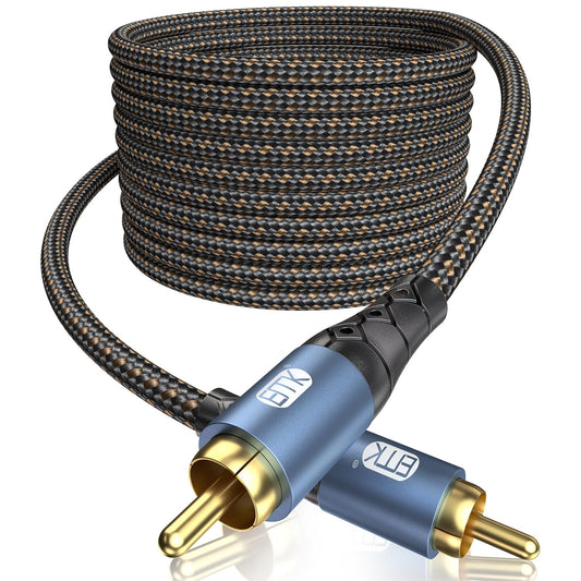 EMK Subwoofer Cable RCA to RCA Audio Cable 24K Gold-Plated Nylon Braided Double Shielded Digital Analogue Supports Amplifiers,Home Theater,Hi-Fi Systems,Subwoofer(50ft/15m)