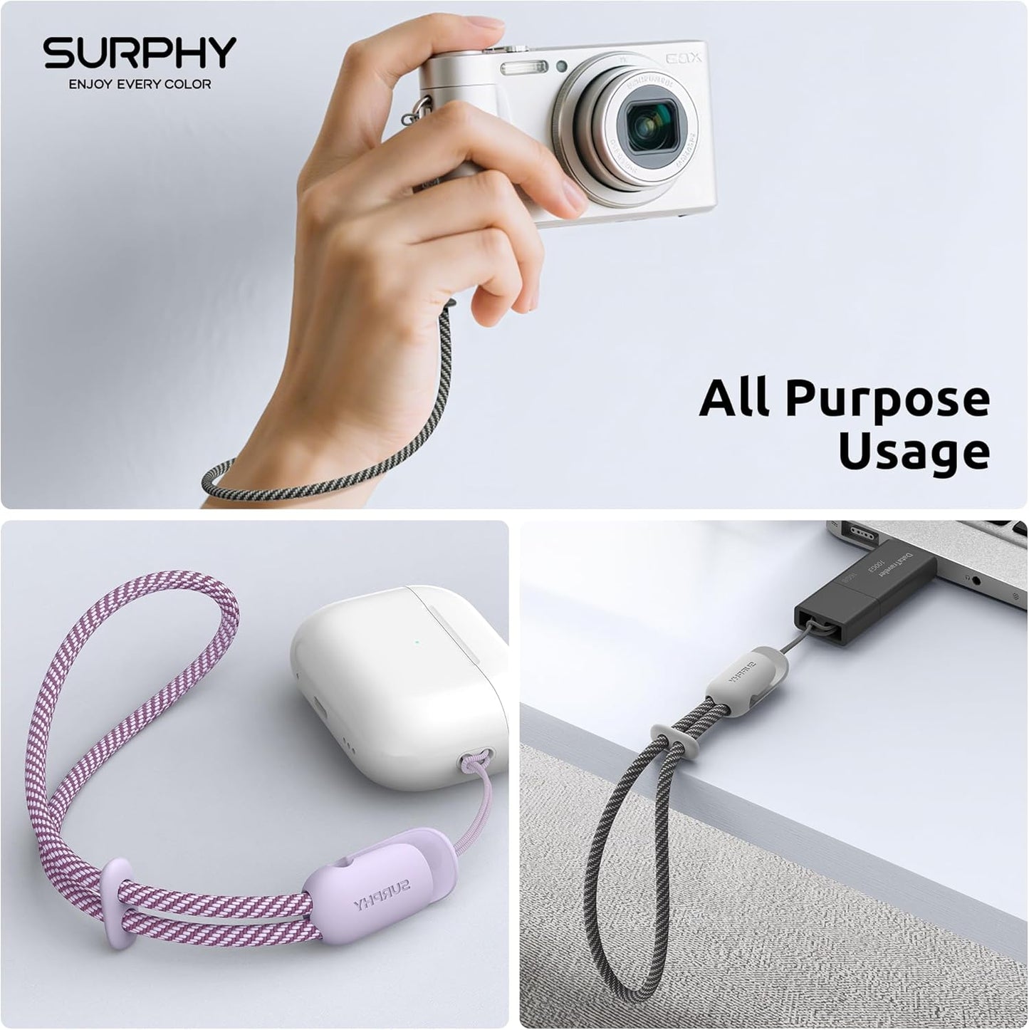 SURPHY 3 Pack Phone Wrist Strap with CellPhone Tether Tab, Cellphone Lanyard, Phone Strap with 2-Color Braided, Wrist Lanyard