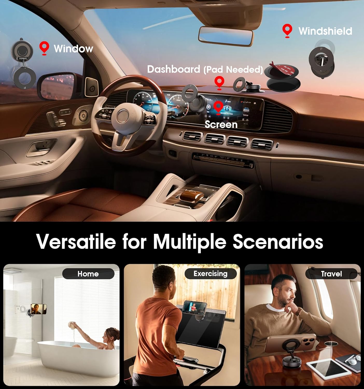 2026 Upgraded Vacuum Magnetic Car Phone Holder 360° Reinforced 96LBS Ultra Suction Cup Phone Mount for MagSafe Cell Phone Holders for Your Car/Gym/Mirror Mount for iPhone & Android
