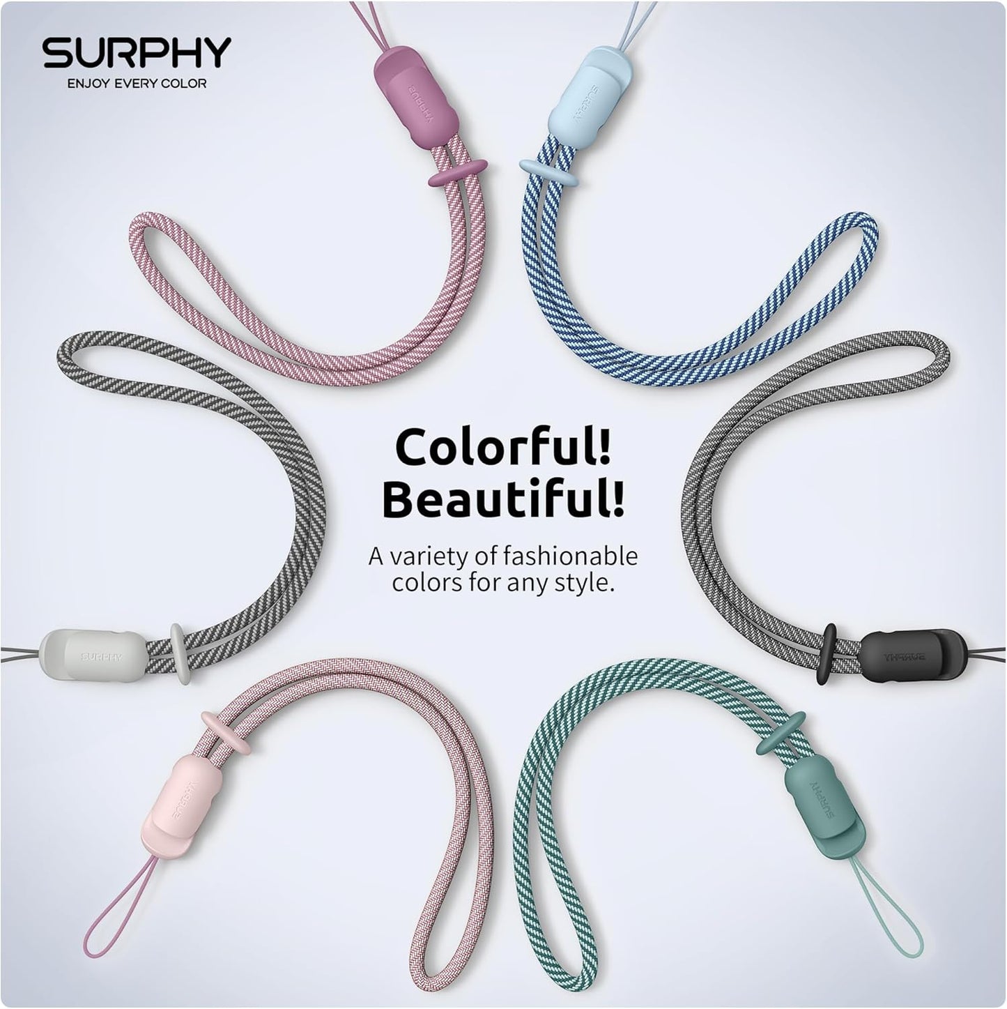 SURPHY 3 Pack Phone Wrist Strap with CellPhone Tether Tab, Cellphone Lanyard, Phone Strap with 2-Color Braided, Wrist Lanyard