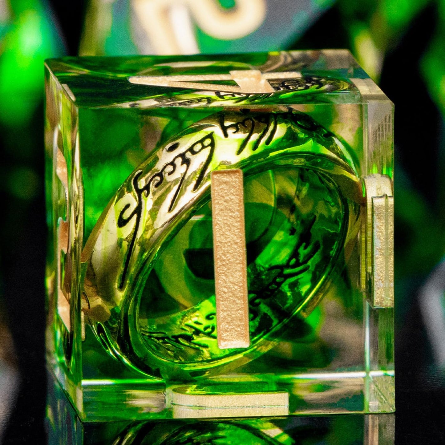 Magic Golden Ring DND Dice with Box, Green Sharp Edge Handmade D and D Polyhedral Dice for use with D&D Tabletop Games RPG, Lord Resin Dice D20 D12 D10 D8 D6 D4