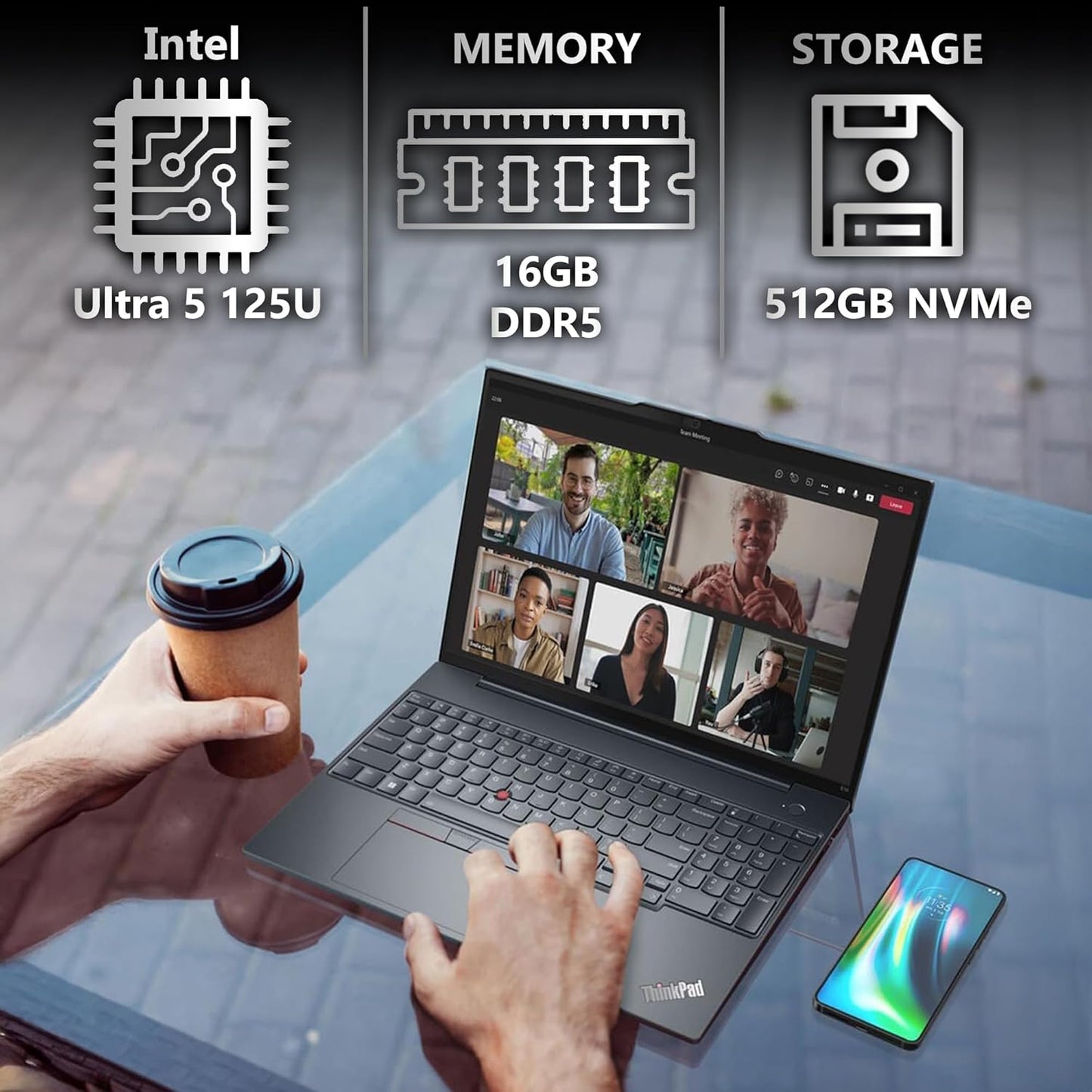 Lenovo ThinkPad T16 Gen 3 Business Laptop 16” FHD+ Display, Intel Ultra 5-125U (Beats i7-1355U), 16GB DDR5 RAM, 512GB SSD, 5MB Webcam, WiFi 6E + BT, RJ-45, HDMI, Win 11 Pro, 3 Yr Wty, Copilot, Black