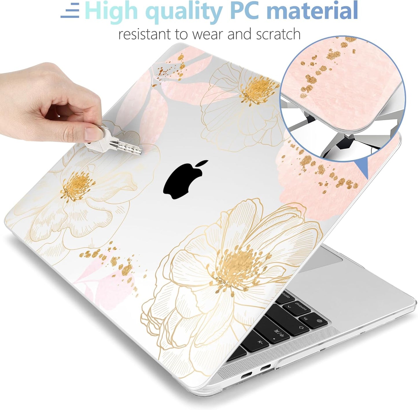 MEEgoodo MacBook Pro 13 inch Case - Hard Shell with Keyboard & Camera Cover - Tropical Pink Flowers