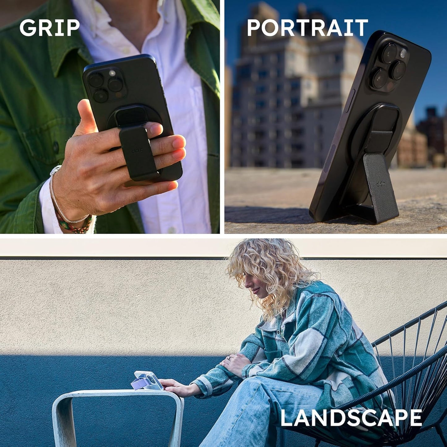 CLCKR for MagSafe Phone Grip for MagSafe Kickstand Compatible with Mag Safe Finger Loop, 3-in1 Phone Ring Holder Strap for Mag Safe iPhone 16/15/14/13/12 Series, Galaxy S25/S24/S23/S22, Pixel - Carbon