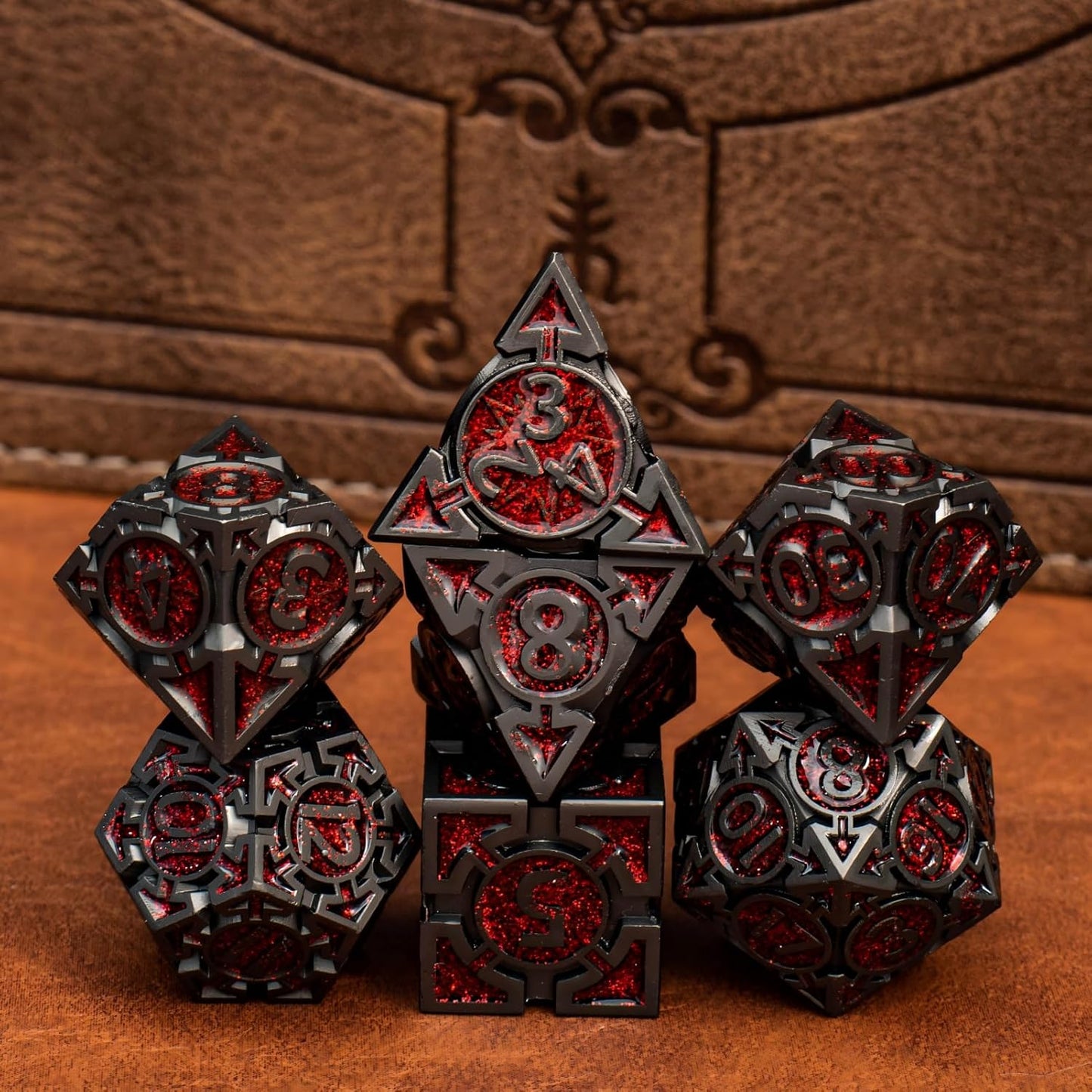 Red Black Nickel Finish Heavy Metal DND Dice Set (Barbarian) with A Metal Box, Sharp Edge Zinc Alloy D&D Accessories, D4-D20, Designed for Dungeons & Dragons Master, RPG Player, Starter