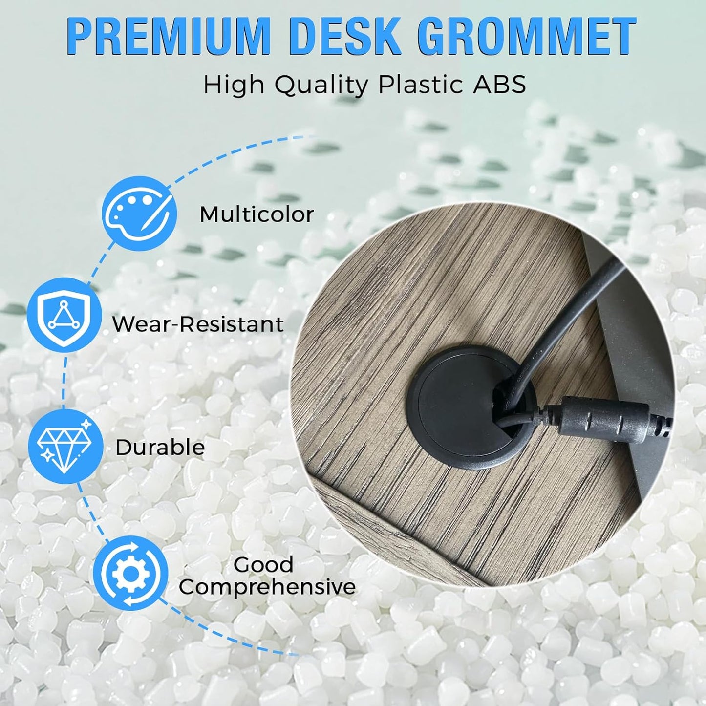 Desk Grommet 2-1/16" (53 mm), Desk Cord Hole Cover, Cable Grommet ABS Plastic, Desk Hole Grommet for Office and Home Table Cable, Detachable Adjustable Cable Cord Organizer (White 2 Pcs)