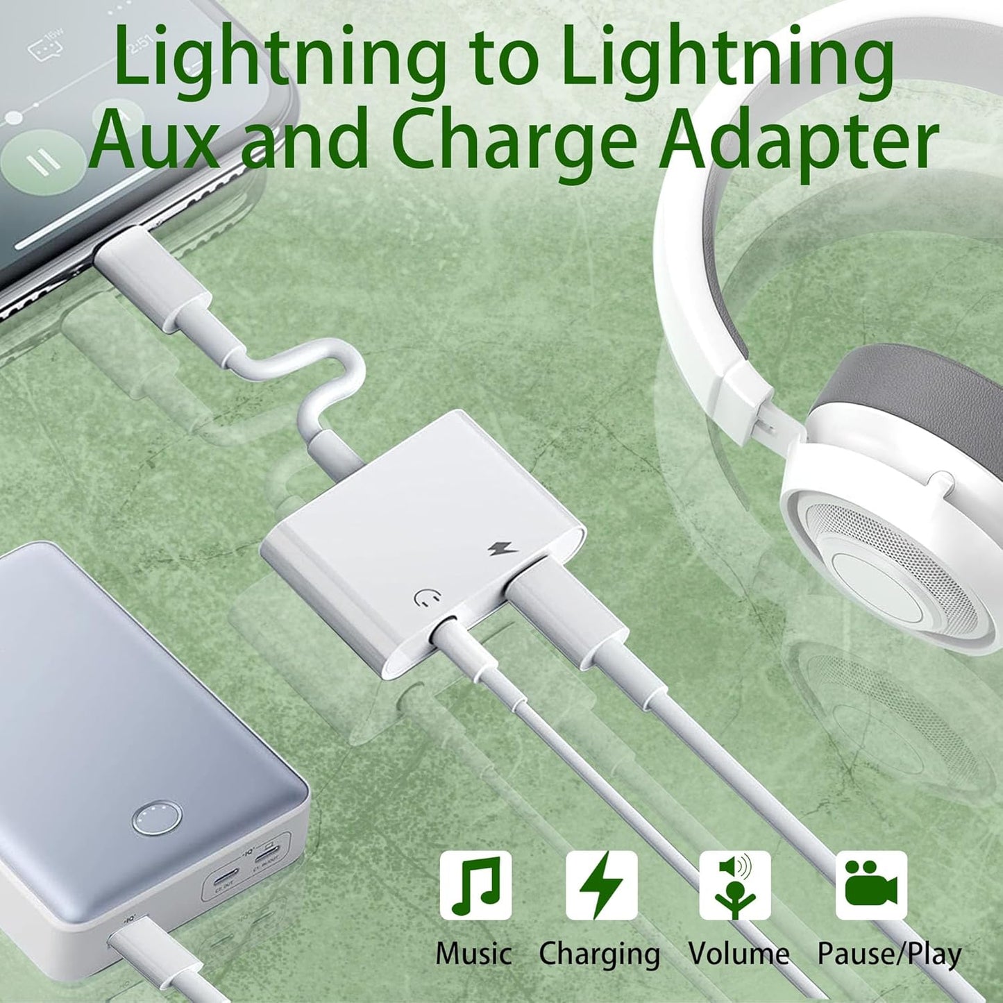 [Apple MFi Certified] 3 Pack Lightning to 3.5mm Headphone Jack Adapter, 2 in 1 Dongle Adapter Aux Audio + Charging Ports Splitter Compatible with iPhone 14/13/12/11/XS/XR/8/7 Support All iOS System