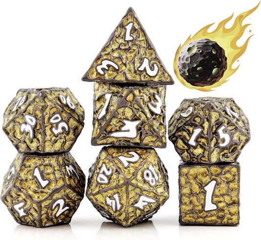 PJOY Metal D&D Dice Set for Dungeons and Dragons Dice with Case Meteorite Black Gold Glitters 7PCS 16mm Role Playing Cool DND Gifts for Players DM Board Game Masters