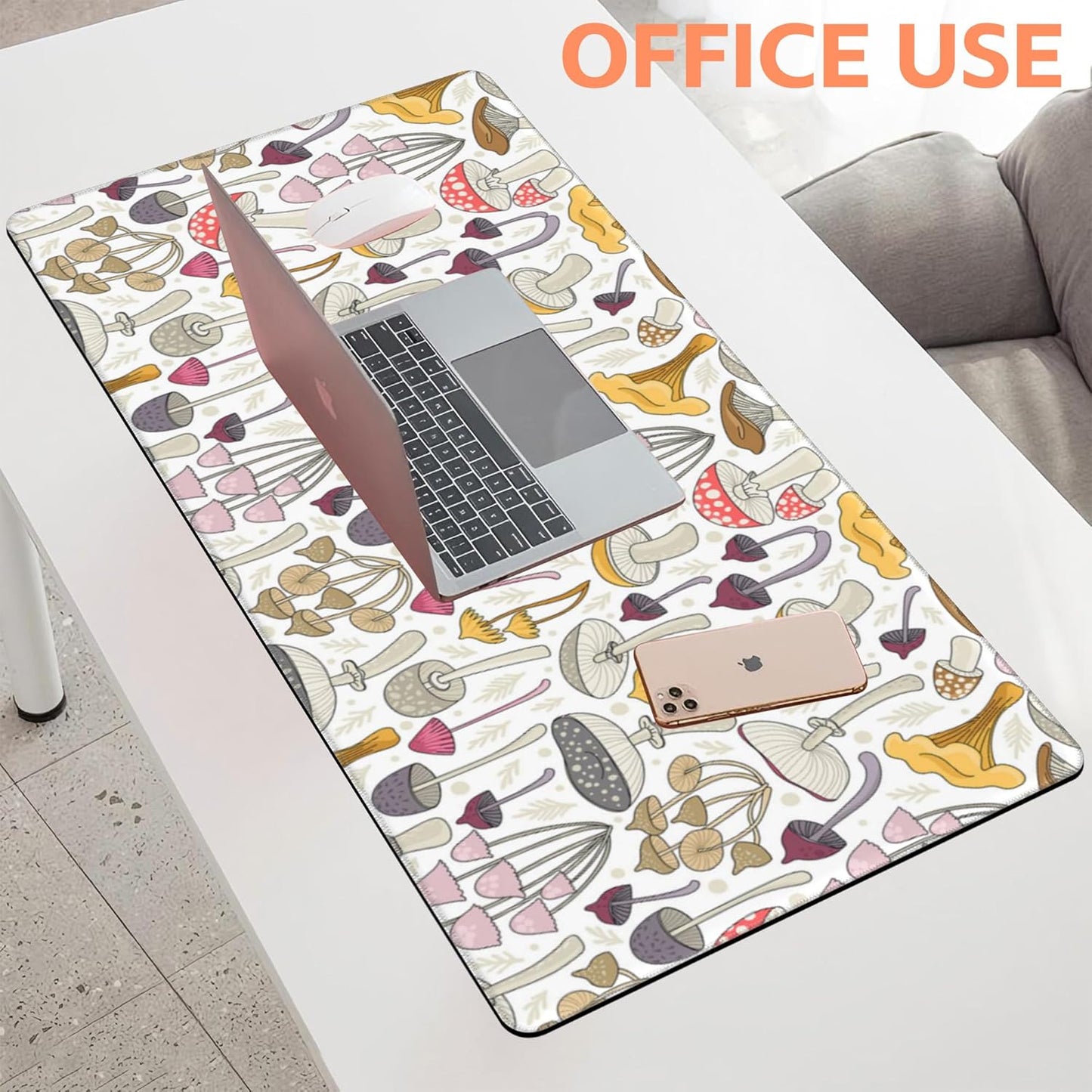 Mouse Pad Large Colorful Mushrooms Non-Slip Gaming Desk Mat with Stitched Edge Laptop Keyboard Desk Pad for Work Home Gaming (35.4 x 15.7 Inches)
