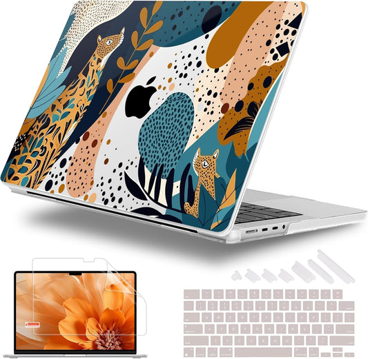 for MacBook Pro 16 inch Case 2021 2022 2023 2024 Release A3186 A3403 M4 A2991 M3 A2780 M2 A2485 M1 Pro/Max, Hard Shell Case with Screen Protector & Keyboard Cover, Leopards