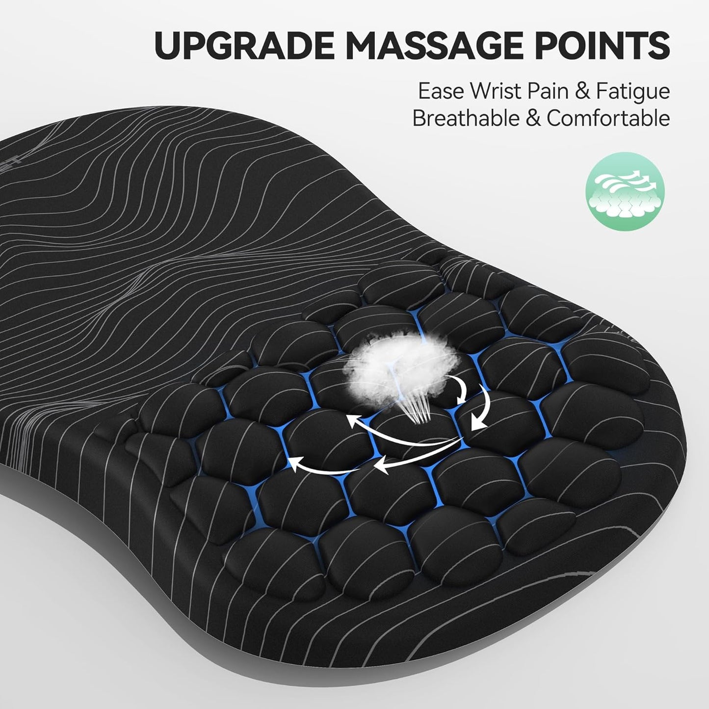 TECKNET Ergonomic Mouse Pad with Wrist Rest, Soft Mousepad with Massage Design, Memory Foam and Non-Slip PU Base for Pain Relief, Gaming Mouse Pad for Desk, Home, Office, 12x8 Inches, Black White