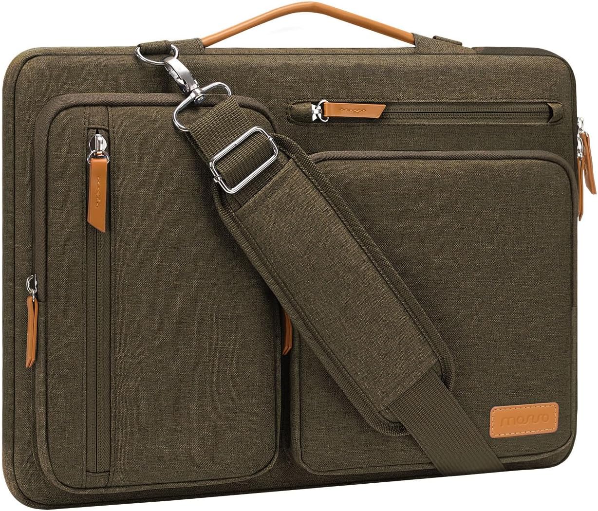 MOSISO 360 Protective Laptop Shoulder Bag,15-15.6 inch Computer Bags Compatible with MacBook Pro 16 inch, HP, Dell, Lenovo, Asus Notebook,Side Open Messenger Bag with 4 Zipper Pockets, Carob Brown