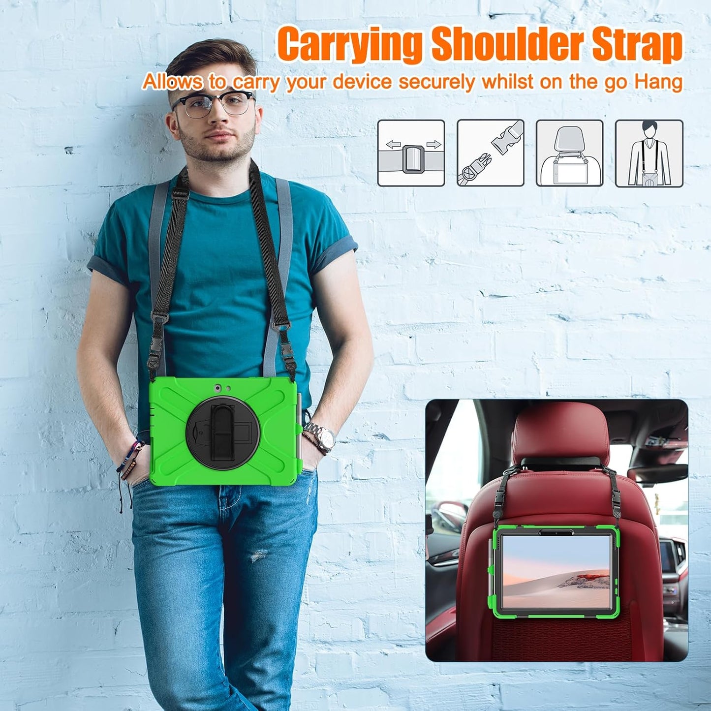 ZenRich Rugged Case for Surface Go 4 (2023)/Surface Go 3 (2021)/ Surface Go 2 (2020), Surface Go (2018) with Pen Holder Heavy Duty Shockproof Case with Stand Hand Strap and Shoulder Belt-Green