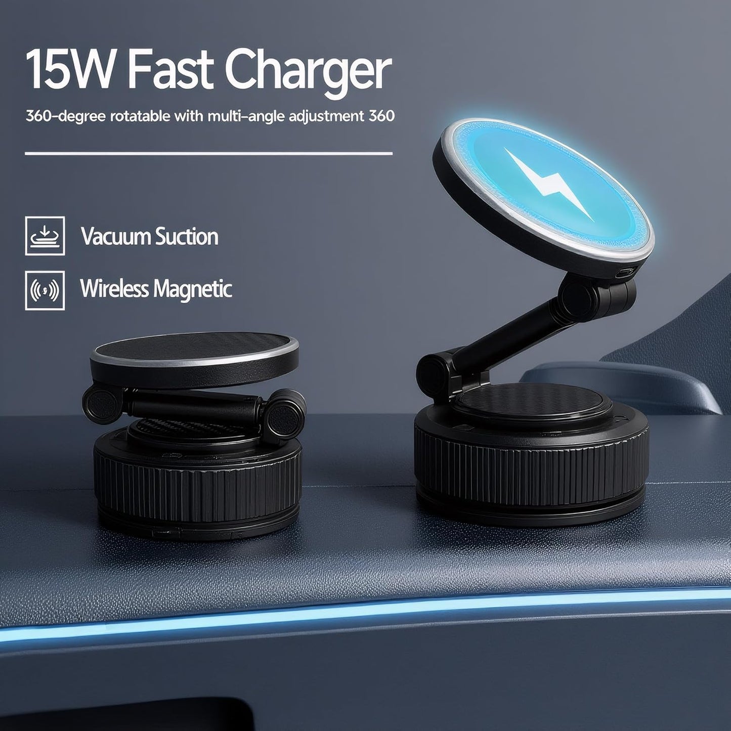 Vacuum Magnetic Phone Holders 15W for Magsafe Car/Motorcycle Mount Wireless Charger 360°Adjustable [78+LBS Strongest Suction & 2400gf Strongest Magnetic] Phone Holder for iPhone 16 15 14 13 12