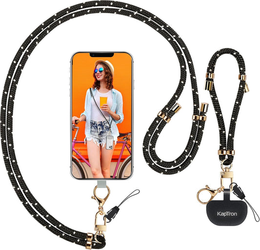 Kaptron Universal Phone Lanyard with Wrist Strap, Adjustable Crossbody Cell Phone Lanyard Neck and Wrist Strap with 2 Lobster Clips
