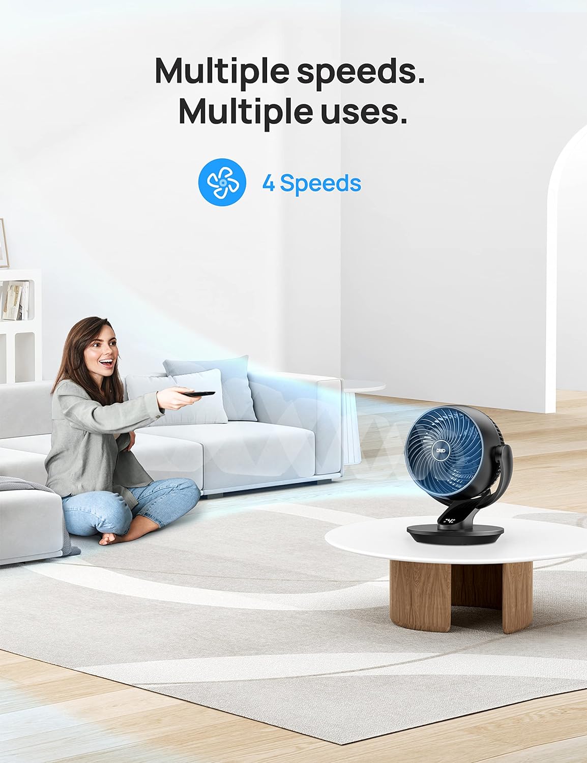 Dreo Fan for Bedroom, 13-Inch Oscillating Table Air Circulator Fan for Whole Room, 120° Tilt Adjustment, 28dB Ultra-Quiet, 70ft Powerful Airflow, 4 Speeds Desk Fans with Remote for Home, Office