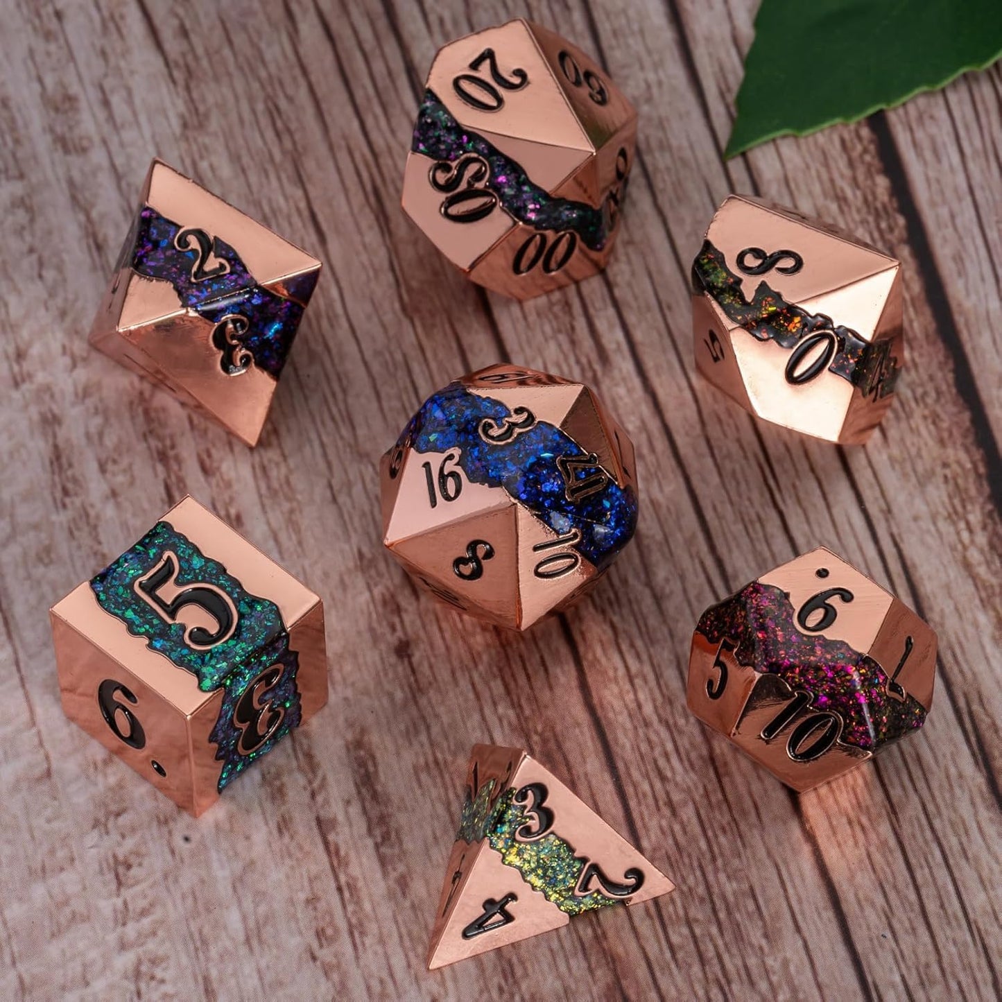 Metal RPG Dice Set,DND Polyhedral Dice Set 7pcs,Metallic Glitter Large Stripe Dice Set for Dungeons and Dragons Role Playing Games