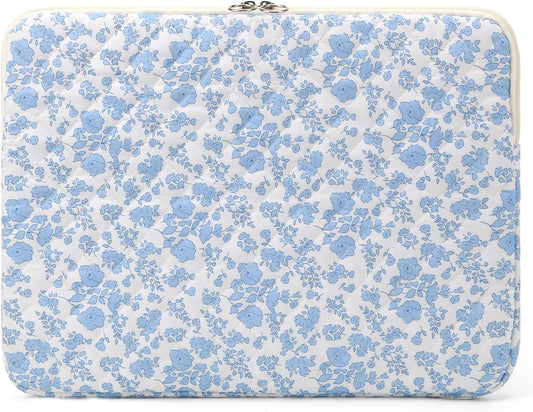 Puffy Laptop Sleeve 13-15.6 Inch Cute Quilted Laptop Protective Case Padded Floral Computer Sleeve for MacBook (B-Blue, 11 Inch)