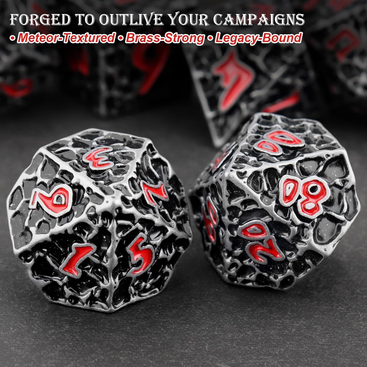 Haxtec DND Dice Set Polyhedral D&D Dice Compatible with Dungeons and Dragons Gift TTRPG Antique Iron Red Metal Dice