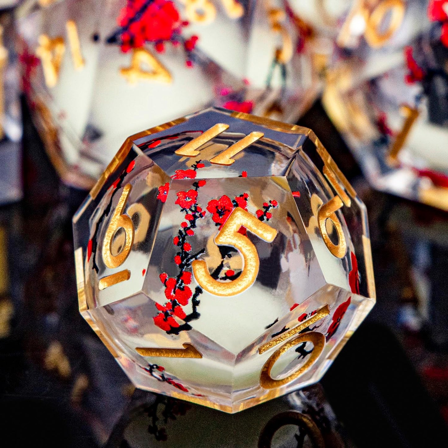 Plum Blossom DND Dice Yellow Noctilucent Liquid Core Dice Set with Metal Box, Handmade Sharp Edge Dice D and D Polyhedral Dice for use with D&D RPG Role Playing Game