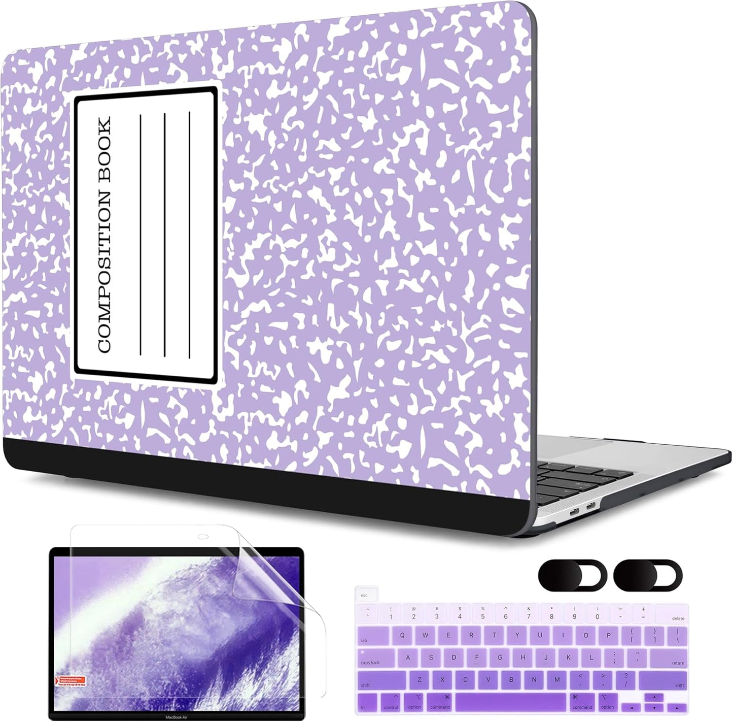 MEEgoodo Case for MacBook Pro 13 inch Case with M2 Chip 2022 2021 2020 New A2338 M1 A2251 A2289, Hard Shell with Keyboard & Camera Cover Compatible with 13 inch MacBook Pro, Composition Book Purple