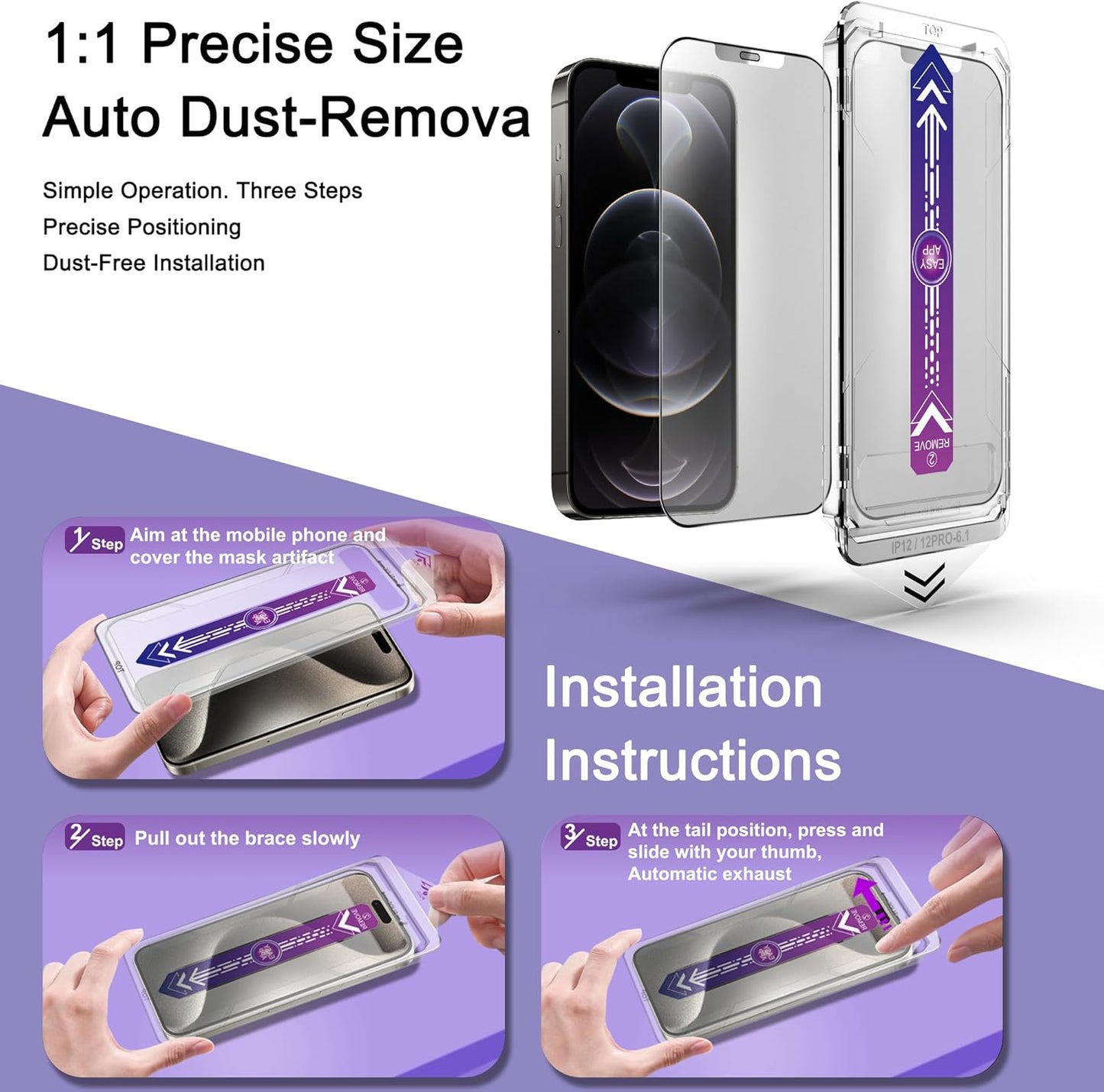 2 Pack Matte Screen Protector for iPhone 12 Pro/iPhone 12, 9H Tempered Glass, Full Coverage, Anti-Fingerprint, Auto Dust-Elimination, No Bubble, Easy Installation