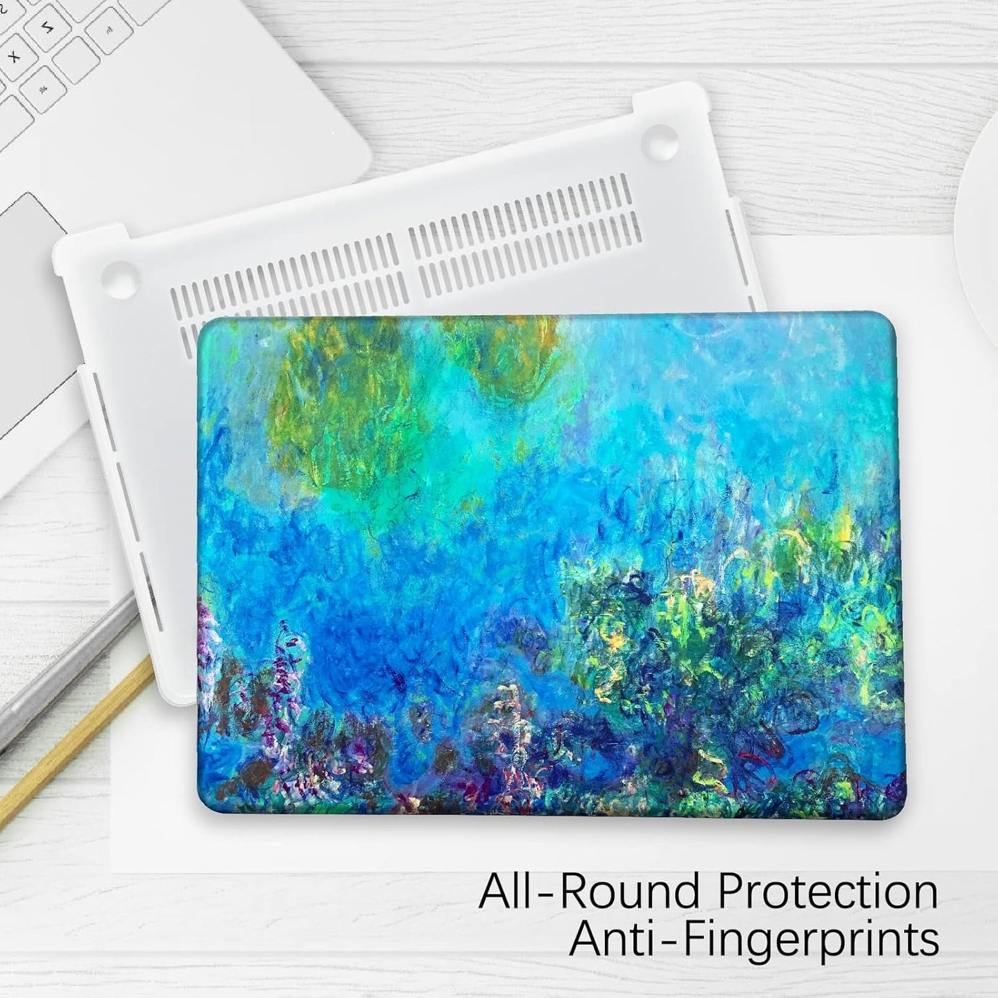 Berkin Arts Compatible with MacBook Air 13 inch Cover, 2022-2018 Release A2179/A2337 M1 with Touch ID with Keyboard Cover & Screen Protector Cloisonnism (Wisteria by Monet)