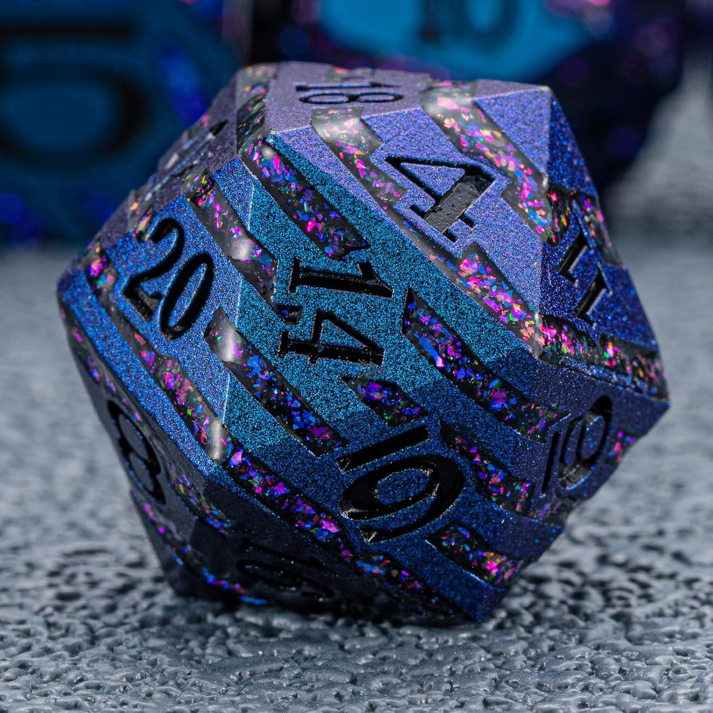 Metallic Glitter Stripes D&D Dice Set,7 PCS Polyhedral Dice Set with Gift,RPG Metal Dice Set Dungeons and Dragons Tabletop Game (Blue+Light Purple)