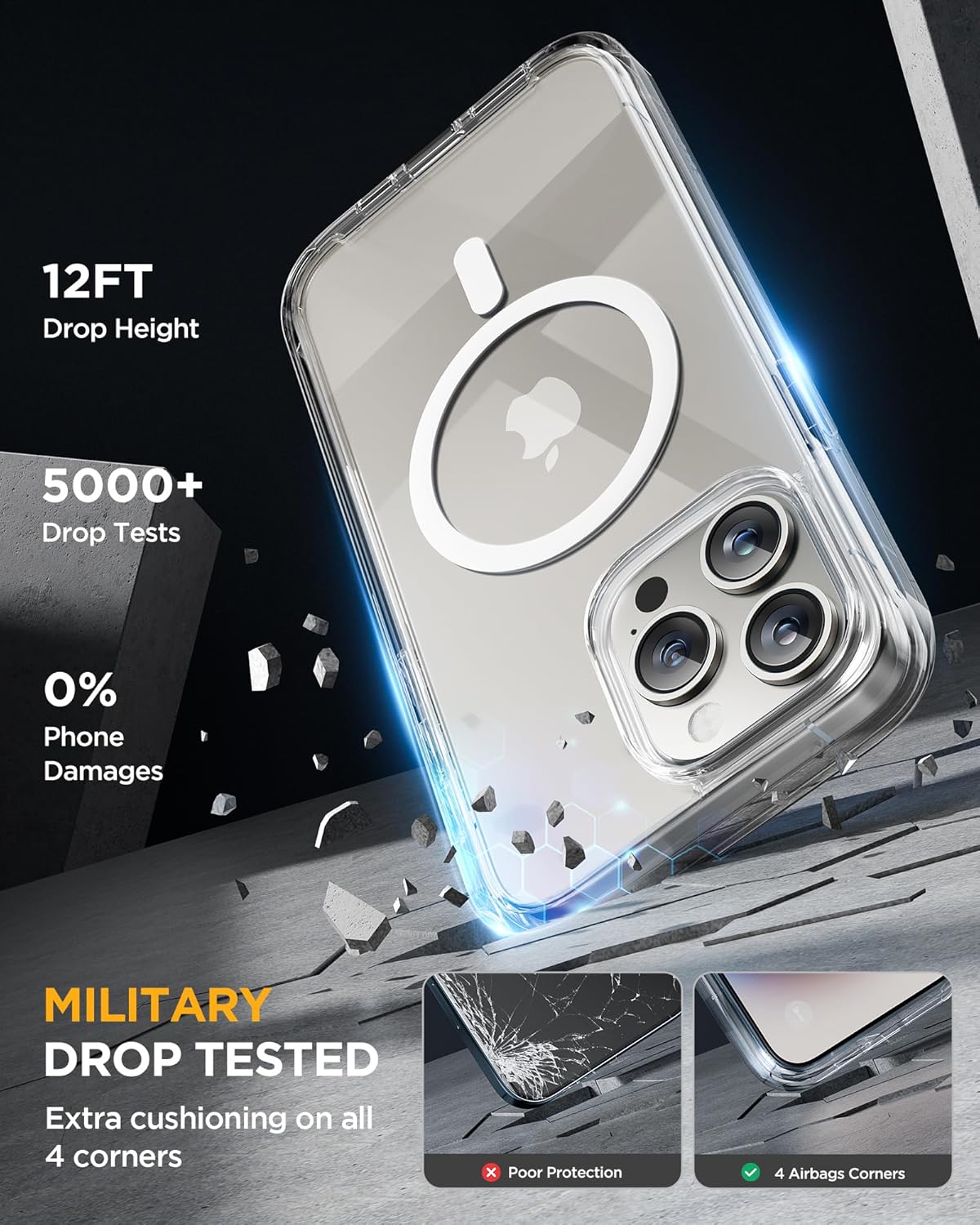 Miracase Magnetic for iPhone 15 Pro Case Full-Body Bumper Phone case with Built-in Glass Screen Protector& Camera Protector, [Compatible with MagSafe] Military Drop Proof 15 Pro Cover 6.1 inch,Clear