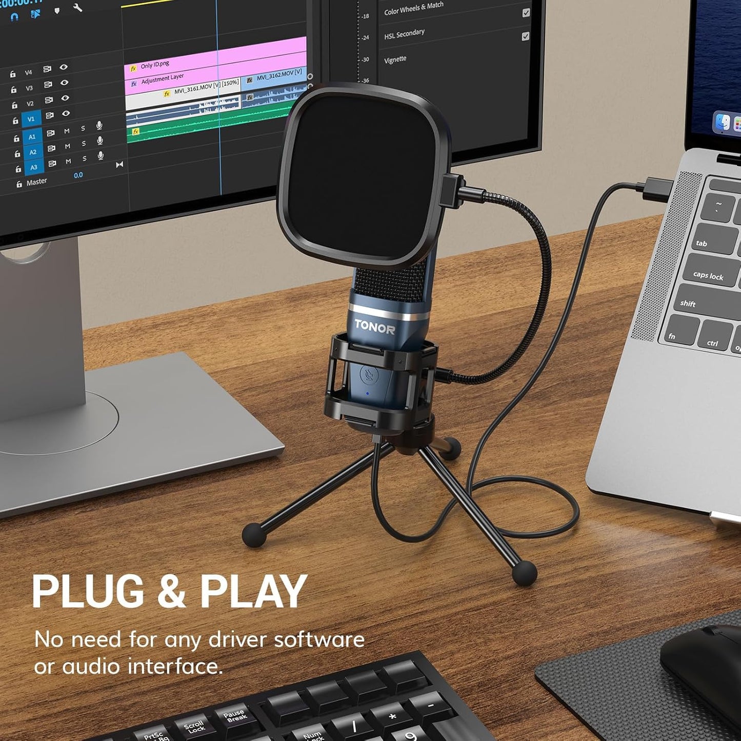 TONOR TC-777 Podcast Microphone, USB Computer Microphone, Cardioid Condenser PC Mic with Tripod Stand and Pop Filter for Podcasting, Streaming, Vocal Recording, Compatible with PC & Laptop, PS4/5