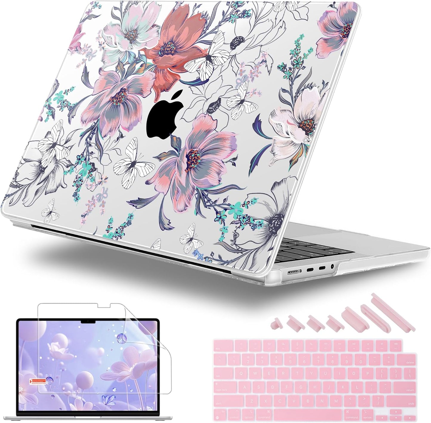 for MacBook Pro 16 inch Case 2021 2022 2023 2024 Release A3186 A3403 M4 A2991 M3 A2780 M2 A2485 M1 Pro/Max, Hard Shell Case with Screen Protector & Keyboard Cover, Floral C319