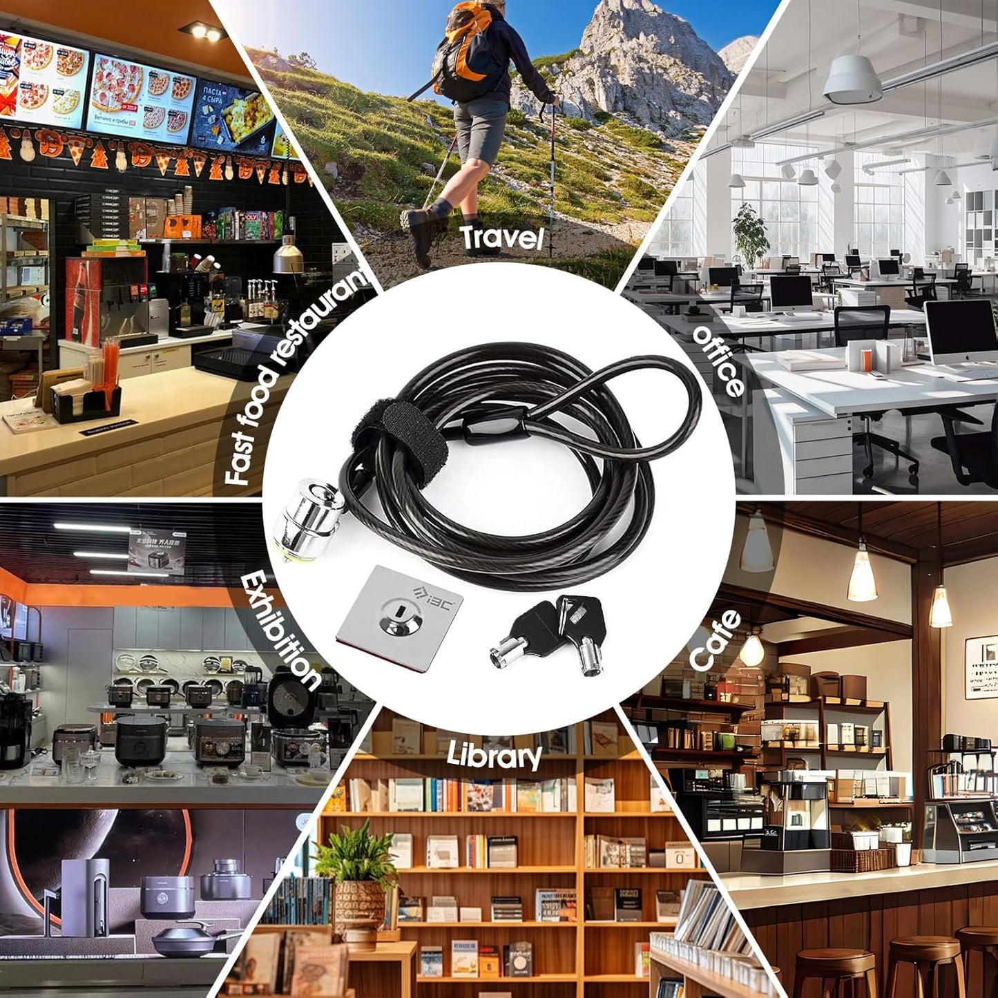 I3C Laptop Cable Lock, Hardware Security Cable Lock with Keys, Anti Theft Combination Lock for Laptop Monitor Compatible with Tablet Surface Projector and Other Electronic Devices