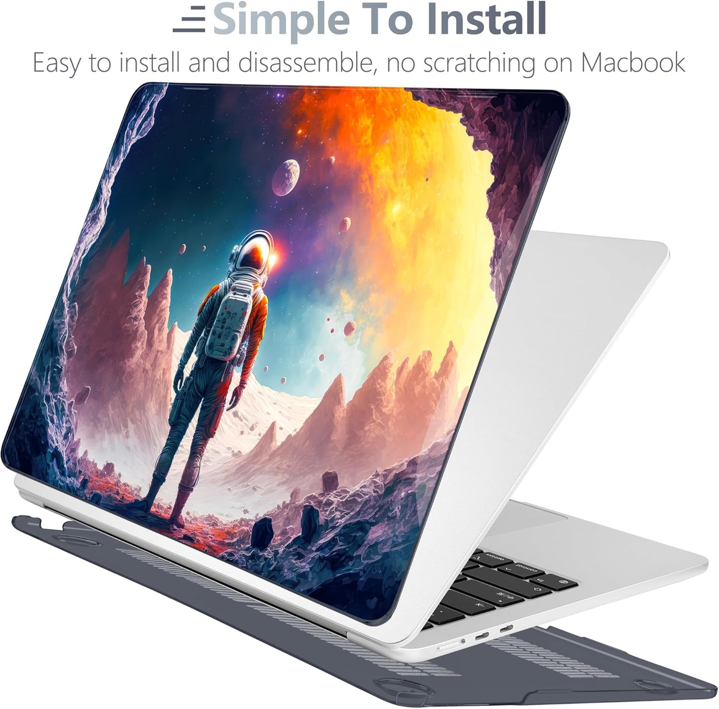 Batianda Premium Case for New MacBook Air 15 inch 2025 2024 2023 with M4 M3 M2 Chip, Designed Black Protective Plastic Hardshell & Keyboard Cover & Screen Protector, Astronaut