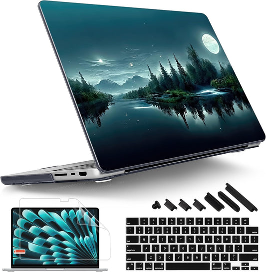 Tuiklol for MacBook Pro 14 Inch Case 2024-2021 Release M4 A3112 A3401 A3185/M3 A2918 A2992/M2 A2779/M1 A2442 Pro/Max,Hard Shell Case with Keyboard Cover & Screen Protector for Touch ID,Night Forest