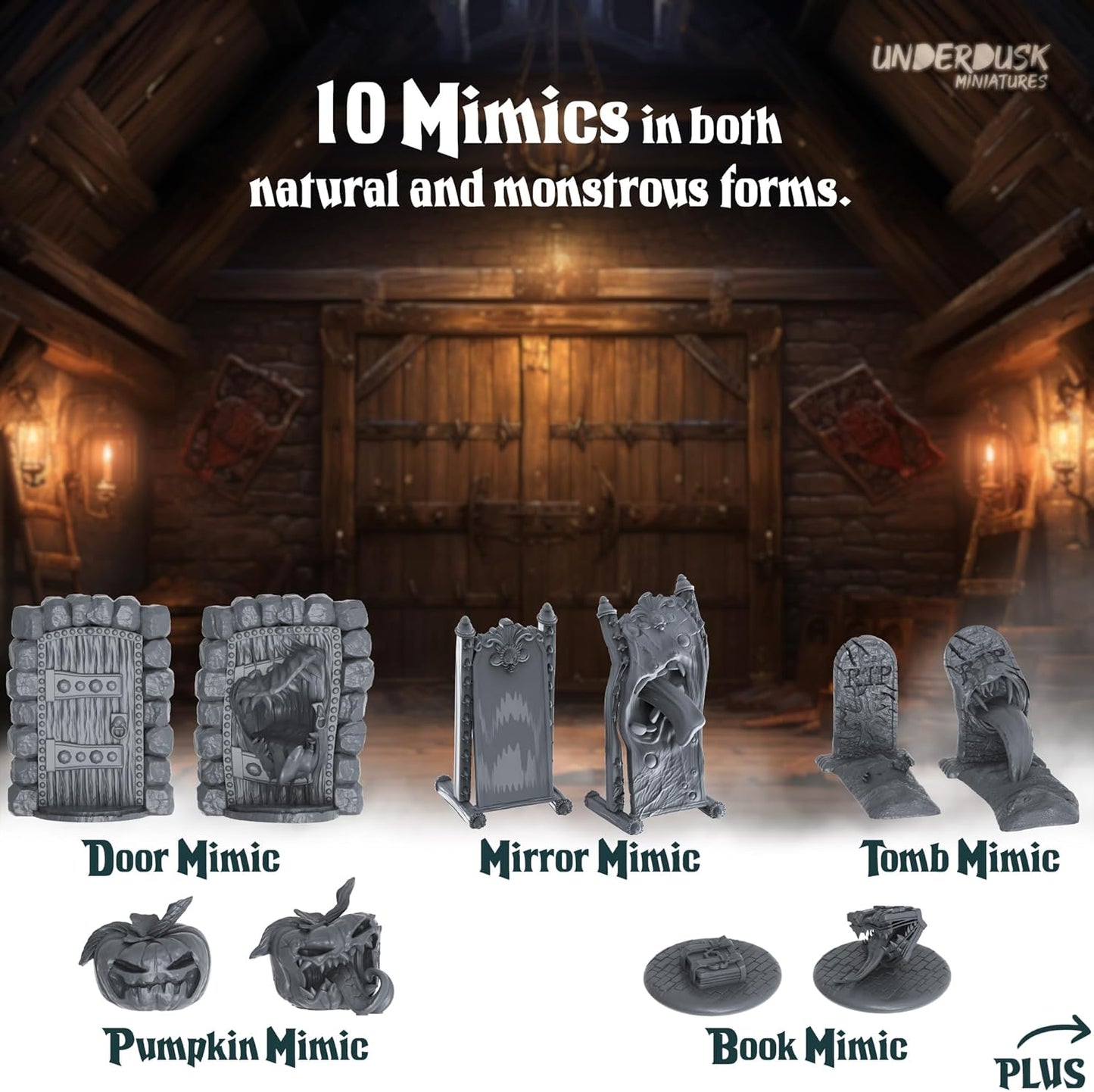 Underdusk: Monsters, Mimics, & Mysteries - 34 Unpainted Miniatures for D&D & Tabletop Gaming | Frightful Creatures and Disguised & Monstrous Mimics with Stat Blocks