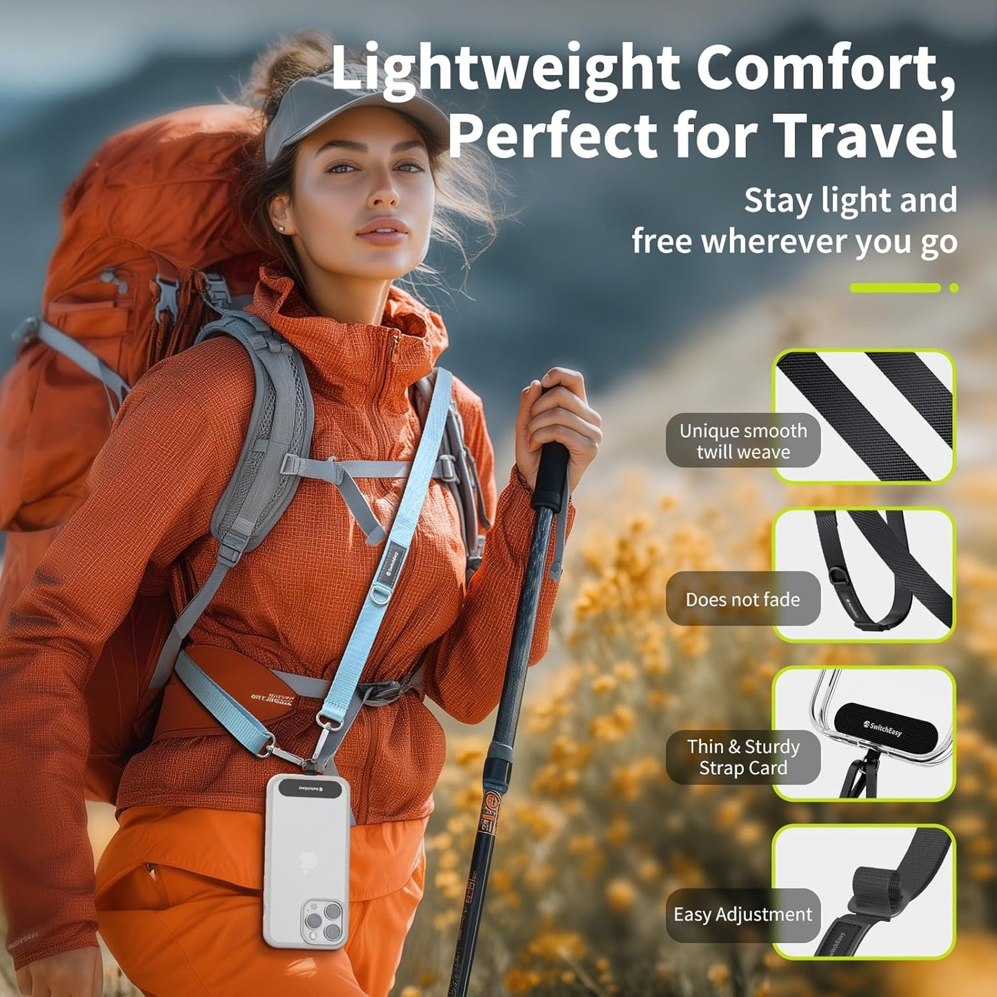 SWITCHEASY 20mm Adjustable Crossbody Phone Strap Compatible with Most Phones, Anti-Theft & Ant-Drop, Hands Free for Phone Lanyard Crossbody with Strap Card Phone Tether Tab - EasyStrap (Aquamarine)