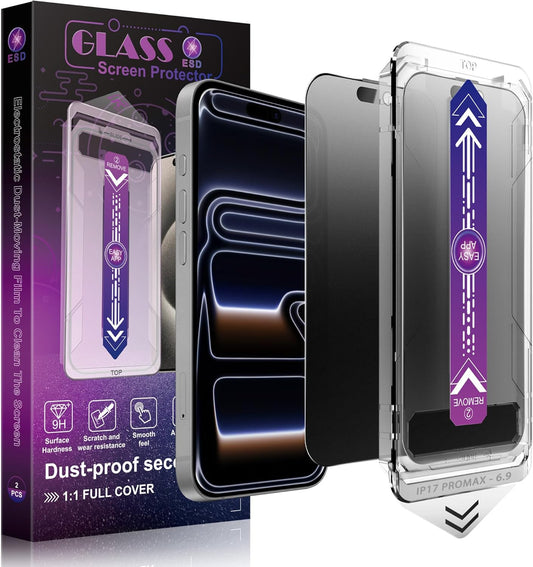 Matte Privacy Screen Protector for iPhone 17 Pro Max 6.9-Inch, Auto Dust Removal, 9H Anti-Spy Tempered Glass Film, Full Cover, Anti-Fingerprint, Easy Installation, 2 Pack